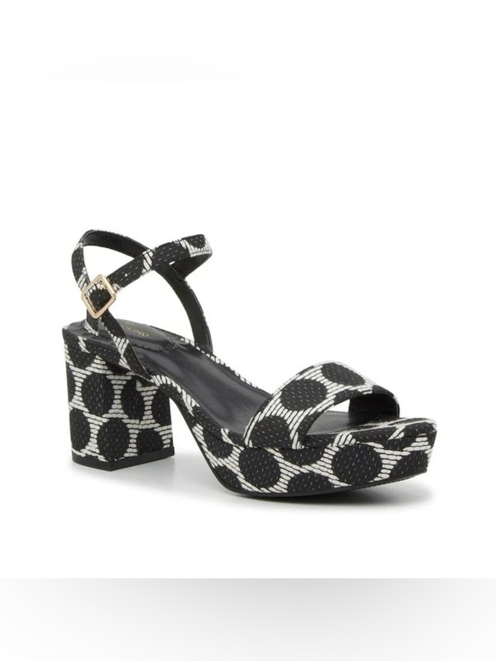Bandolino Pennie Black White Geo Woven 3in Platform Block Heel Sandal 9M NWOT